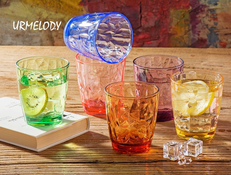 Urmelody 13oz Drinking Glasses Set Acrylic Glassware for Kids Colored Plastic Tumblers Cups Picnic Water Glasses Unbreakable Juice Drinkware for Camping Restaurant Beach Party BPA Free Dishwasher Safe - Image 5